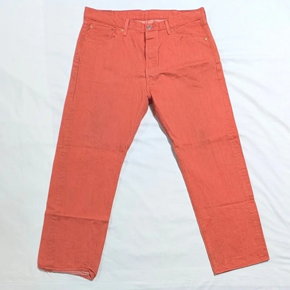 Levi's 501 Original Fit Straight Leg Salmon Orange Jeans Mens 40x32